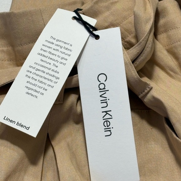 Calvin Klein Pants Womens 12 Straight Leg Ankle Linen Blend Belted Beige NWT - Picture 4 of 11